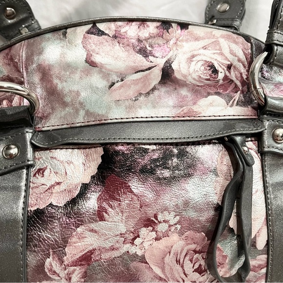 Sharif 1827 Pink/Silver Floral Shoulder Bag With Detachable Mirrored Pouch NWOT - Picture 9 of 14